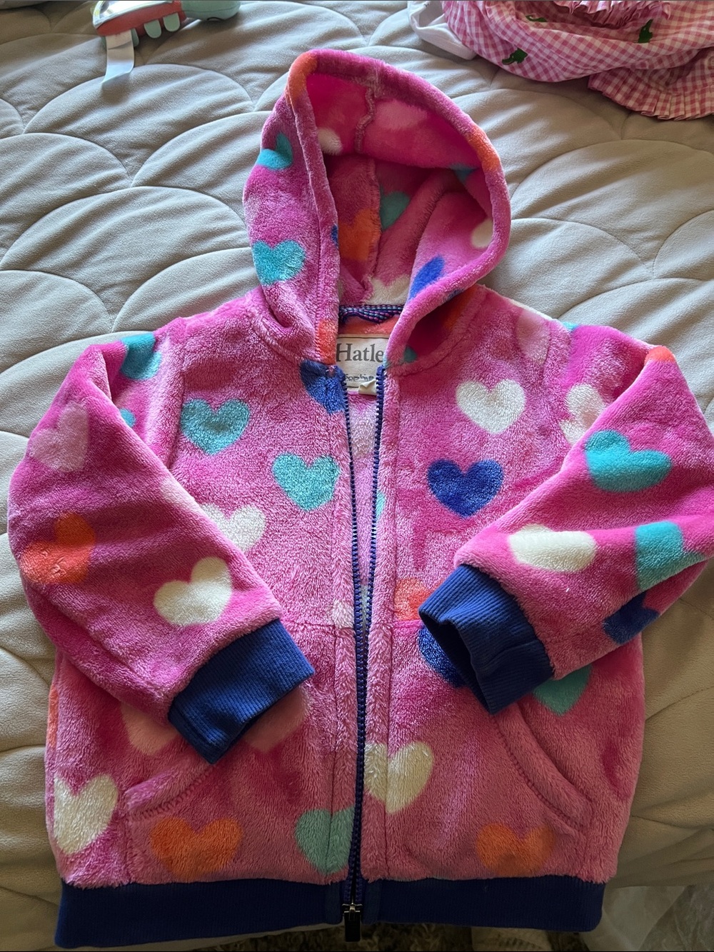 Hatley Pink Fleece Hoodie with Multicolored Heart Print